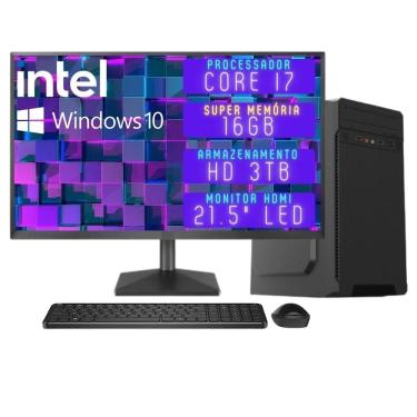 Imagem de Computador Completo 3green Desktop Intel Core i7 16GB Monitor 21.5" Full HD HDMI HD 3TB Windows 10 3D-130