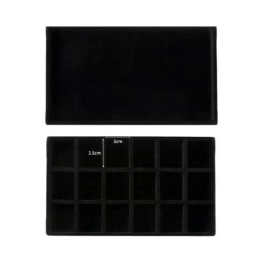 Imagem de Bandeja Organizadora De Joias Em Veludo Preto Para Anéis, Pulseiras E 