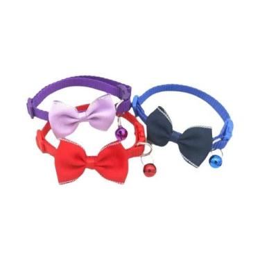 Imagem de Coleira Ajustável De Cor Sólida Para Gatos Com Laço E Sino, Fivela De 