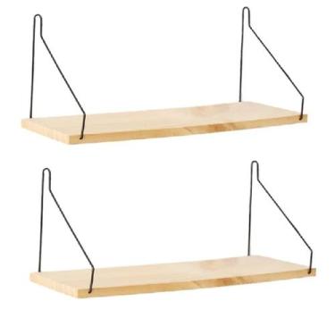 Imagem de 2 Prateleira Madeira Alça Metal Nicho Aramado Decoração 34cm - Equipe 