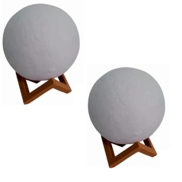 Imagem de 2 Luminárias Lua Abajur LED Com Suporte Luz Sem Fio - Fx
