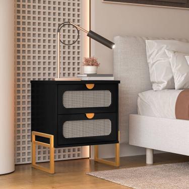 Imagem de Mesa de Cabeceira Titanium Estilo Industrial com Pés de Ferro - Preto / Dourado