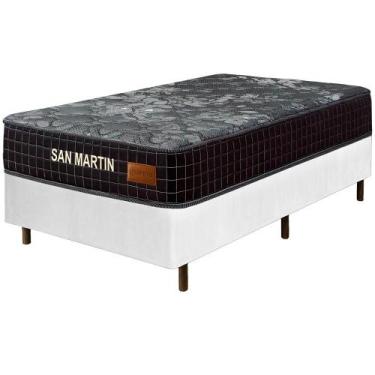 Imagem de Cama Box Branca + Colchão Solteiro San Martin Molas Superlastic 88x188