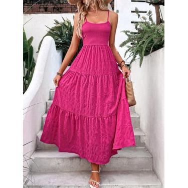 Imagem de vestido longo feminino com alças cor rosa - joly