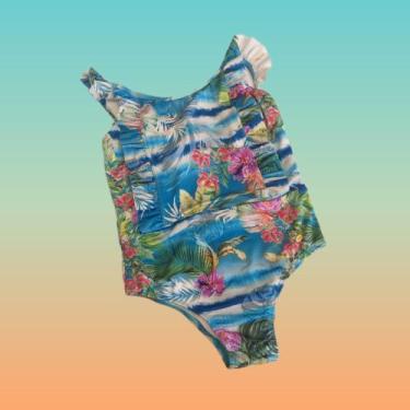 Imagem de Maiô Infantil Estampado Com Babado - Sol e Água, Estampado, Azul, 08