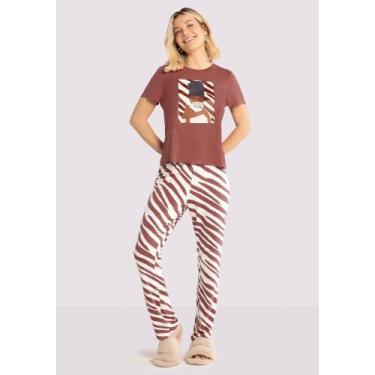 Imagem de Pijama Feminino Malha Viscose Blusa e Calça Lunender 67347, Zebra bord