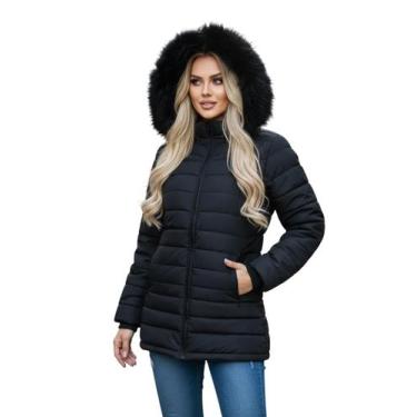 Imagem de Jaqueta Puffer Feminina Sea Surf Alongada Capuz Removível -, P, Preto