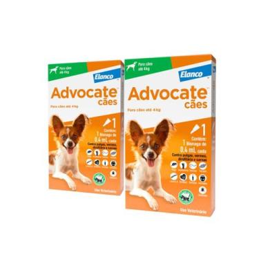 Imagem de 2 Antipulgas Advocate Elanco 1 Bisnaga 0,4mL Cães até 4kg  Dose mensal