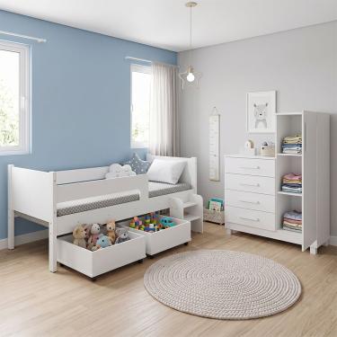 Imagem de Quarto Infantil com Cama Luna Plus e Comoda Versatil em MDP MDF Branco Marca Luna Completo