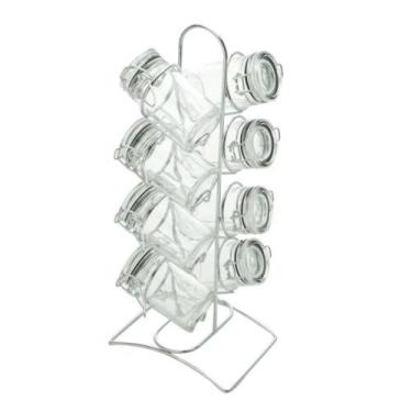 Imagem de Porta Temperos 8 Peças De Vidro Com Tampa Hermética E Suporte De Metal