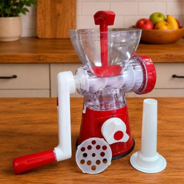 Imagem de Moedor de Carne Manual Multifuncional Aço Inox e Plástico ABS com Manivela Ergonômica Doméstico Vermelho
