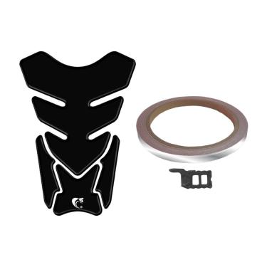 Imagem de Kit Protetor de Tanque Resinado Preto e Friso Rolo Prata para Moto em PVC 3D Teu Adesivo
