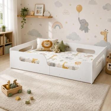 Imagem de Cama Montessori Solteiro Infantil Com Proteção Lateral 100% MDF - Frau