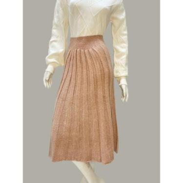 Imagem de Saia Tricot Fashion Elegante Lançamento Longa Plissada Tricô - GIULIAN