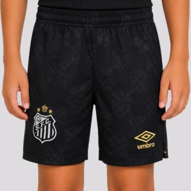 Imagem de Calção Umbro Santos II 2025 Juvenil Preto, 12 ANOS
