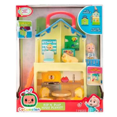 Imagem de Playset Casa Cocomelon 3317 com 2 Andares e Cama Que Vira Prateleira Azul Candide