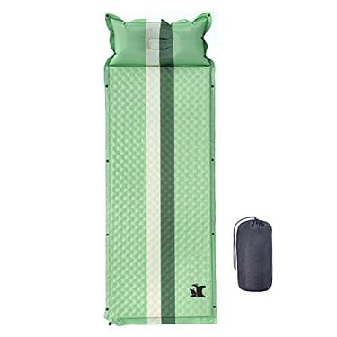 Imagem de GQYYS Tapete inflável para dormir ultraleve colchão de acampamento com travesseiro, almofada de dormir à prova d'água com cor dupla face, almofada de ar portátil inflável dobrável para trilhas, mochilão