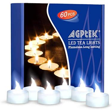 Imagem de AGPtek Luzes de chá, 60 pack LED Flameless LED bateria operada com Tealight velas sem cintilação de longa duração Tealight para casamento festa de férias decoração home (branco legal)