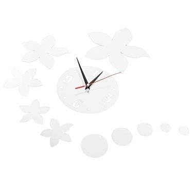 Imagem de Relógio de espelho de parede em forma de flor, relógio de parede decorativo de aplicação ampla para quarto para sala de estar para escritório(Prata)