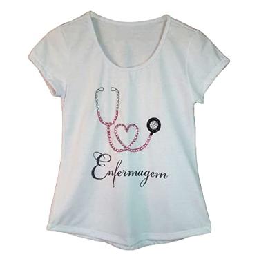 Imagem de Camiseta T-shirt Feminina Bordada Enfermagem (Branco, G)