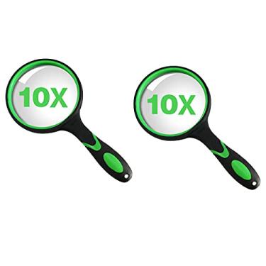 Imagem de Lupa de 2 peças 10x com alça macia antiderrapante para instalação RC, inspeção, leitura de jornais, avaliação de joias, exploração da natureza para idosos e crianças (75 mm)