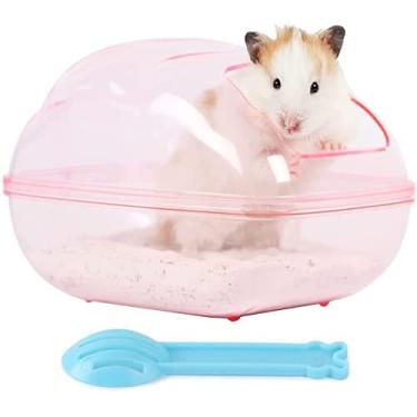 Imagem de maogear Recipiente de banheiro de areia para hamster grande de plástico transparente com conjunto de colher para acessórios de gaiola de animais pequenos (pó transparente)