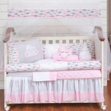 Imagem de Kit Protetor Berço Nuvem Chuva De Amor Rosa Menina