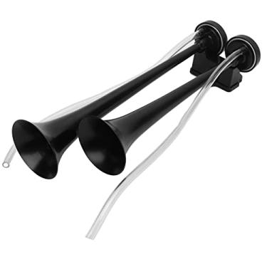 Imagem de Trompa de ar carro, trompete duplo de aço inoxidável 130 dB, kit de buzina de ar portátil, kit de trompete duplo alto com compressor, para qualquer veículo 12 V caminhões,