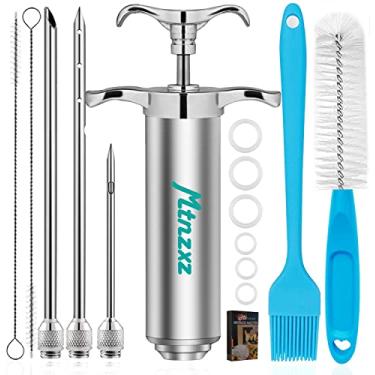 Imagem de Conjunto de escovas e seringas injetores marinadas, seringa injetora de carne com 3 agulhas profissionais de injetor de marinada, cria sabores de carne e aves, para churrasco e peru e cereja