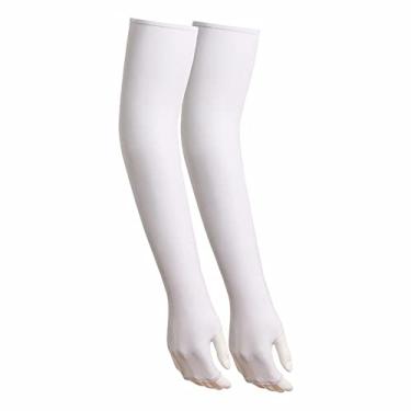 Imagem de 2 peças unissex mangas de braço de resfriamento capa esportes corrida proteção solar homens ao ar livre pesca ciclismo mangas para esconder tatuagens, uma atualização, branco