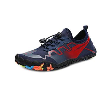 Imagem de Bestgift Sapatos respiráveis de tamanho grande, sapatos de cinco dedos, sapatos de praia de verão para homens e mulheres, secagem rápida Vermelho azul escuro 33.5