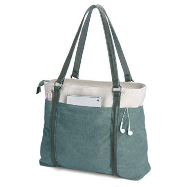 Imagem de Bolsa feminina para laptop para trabalho leve de lona de 15,6 polegadas, Verde, Large, Casual
