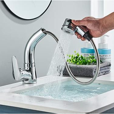 Imagem de Puxe a torneira preta da pia do banheiro misturador de água quente e fria guindaste elevador para cima e para baixo Chrome 360 graus torneira misturadora de água, cromo, China