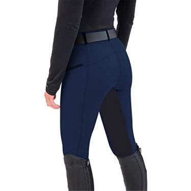 Imagem de Calças de equitação para mulheres homens calças de cintura alta elásticas calças de equitação skinny jodhpurs leggings de ioga para camping, azul marinho, G (cintura: 71cm)