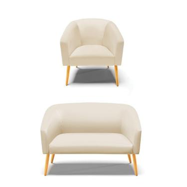 Imagem de Kit 1 Namoradeira E 1 Poltrona Pés Palito Castanho Bege