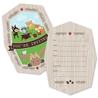 Imagem de Woodland Creatures – Convites de preenchimento em forma – Cartões de convite de chá de bebê ou festa de aniversário com envelopes – Conjunto de 12