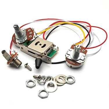 Imagem de SAPHUE Chicote de fiação para guitarra elétrica Kit pré-fiado A500k B500K 18 mm Eixo Grande Potenciômetros 3 Vias Interruptor Volume Tom Controle Fiação