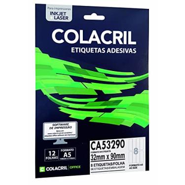 Imagem de ColaCril Etiqueta Adesiva Ink-Jet/Laser A5, CA53290, Branco, 32 x 90 mm, envelope com 12 fls-96 etiquetas