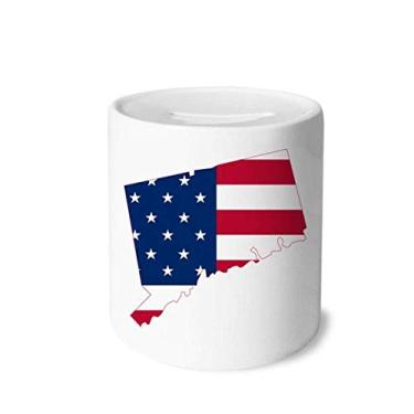 Imagem de DIYthinker Connectic USA Map Stars tripes Flag Shape Money Box Saving Banks Ceramic Coin Case Kids Adults
