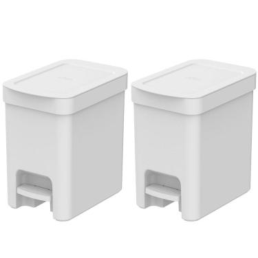 Imagem de Kit 2 Lixeiras de Pedal com Aro Interno 6 Litros para Banheiro Polipropileno Trium Branco
