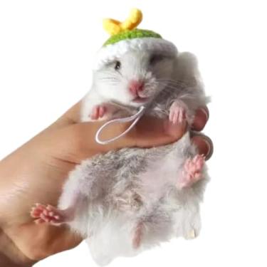 Imagem de Chapéu de hamster mini animais pequenos com alça ajustável adoráveis chapéus pequenos tricotados à mão para lagarto, porquinho-da-índia réptil roupas de festa de Natal acessórios de fantasia (P, Médio)