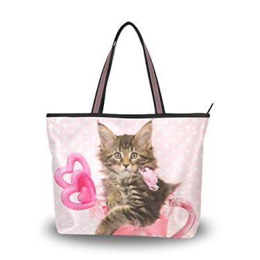 Imagem de Bolsa de ombro My Daily feminina Gato Gato em Copo Bolsa de Mão Dia dos Namorados, Multi, Large