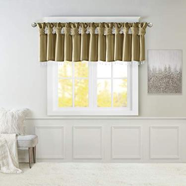 Imagem de Madison Park Emilia DIY Twist Tab Top Finish Valance com contas 1 Janela Valance, 127 x 66, Bronze Brown