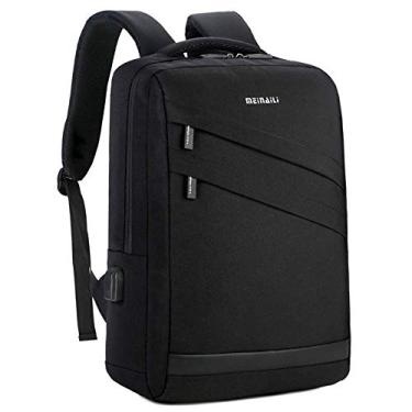 Imagem de Mochila para laptop de pano Oxford à prova d'água Bolsa para computador masculino multifunções Usb para carregamento de mochila para estudantes, preta
