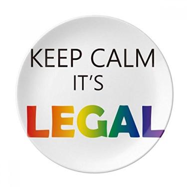 Imagem de LGBT Placa decorativa com bandeira de arco-íris Keep Calm Prato de porcelana Salver Prato de jantar