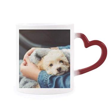 Imagem de Caneca de grés com foto de animal fofa sensível ao calor com mudança de cor vermelha