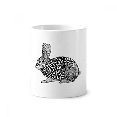 Imagem de Cute Fat Rabbit Animal Retrato Sketch Escova de dentes Caneca, Suporte de Cerâmica Suporte Lápis
