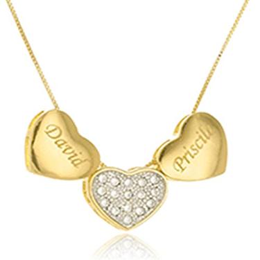 Imagem de Colar Personalizado com Corações Escrito os Nomes e com Ponto de Luz em Zircônia