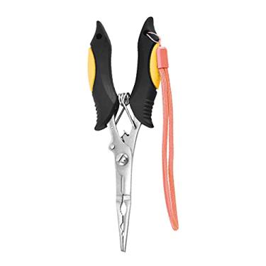 Imagem de Pinças de pesca Pinças de pesca Peixes usam pinças de tesoura multifuncional multifuncional, alicates de pesca de aço inoxidável Alicates Abrir livremente (Color : Yellow)