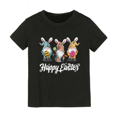 Imagem de Camisetas infantis de manga curta com estampa de coelhinho da páscoa, roupa de dia das mães para bebês, Preto, 6-8 Anos